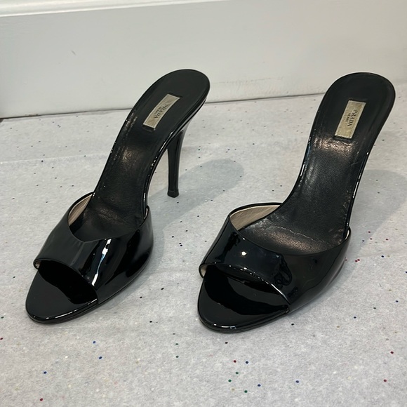 Prada Shoes - Prada Open Toe Patent Leather Heels